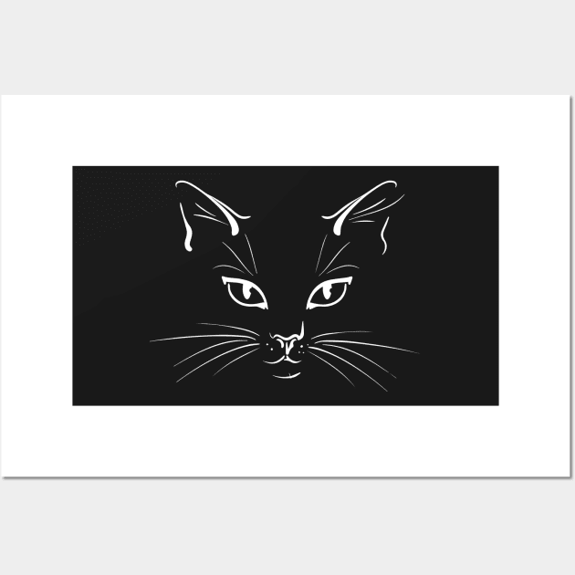 White drawing of mysterious cat Wall Art by ZenNature